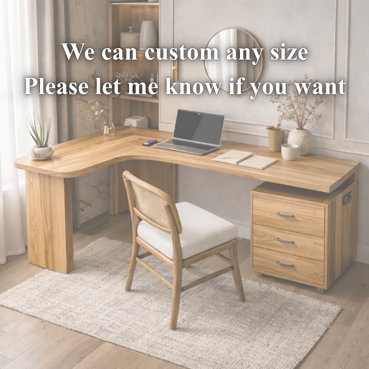 Solid Wood L-Shaped Corner Desk with Drawers for Home Office