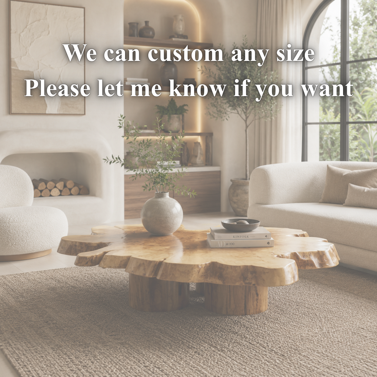 Tree Stump Coffee Table – Solid Wood Rustic Table for Living Room Decor