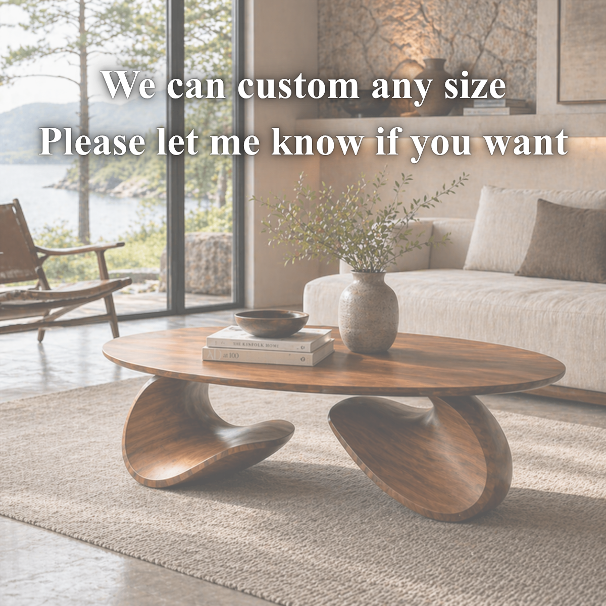 Sculptural Coffee Table Set – Solid Wood Modern Tables for Living Room Decor