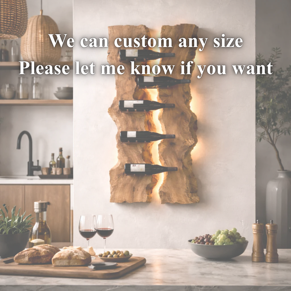 Wall-Mounted Wine Rack – Sculptural Solid Wood Bottle Holder with LED Lighting
