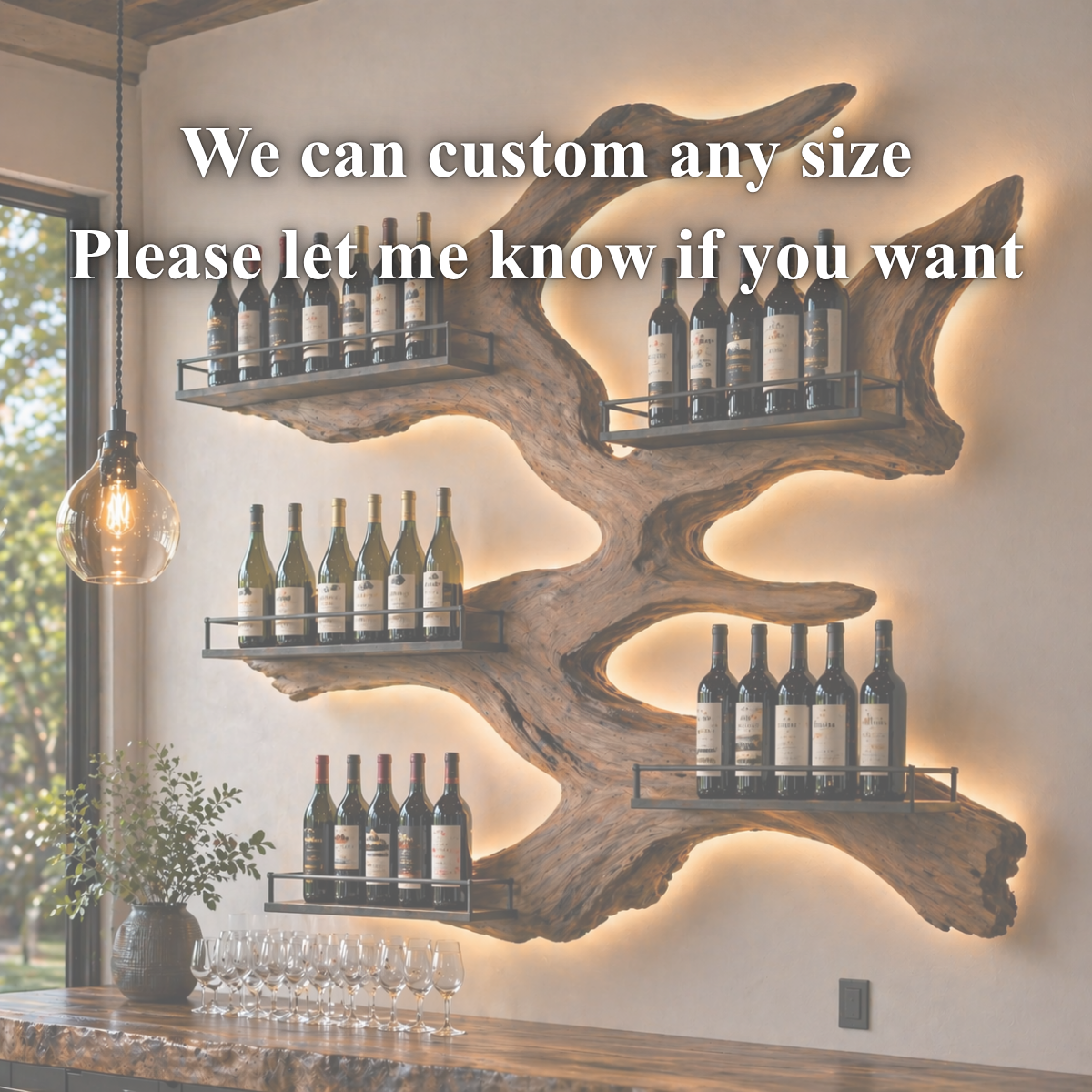 Map Shaped Wine Rack – Solid Wood Wall Bottle Holder for Home Bar Decor