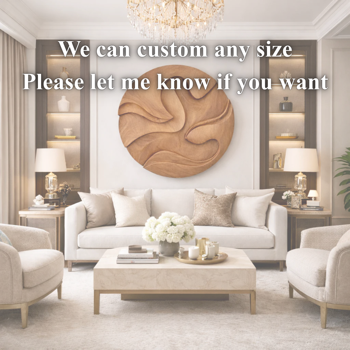 Hand-Carved Solid Wood Wall Art Panel – Organic Round Sculpture