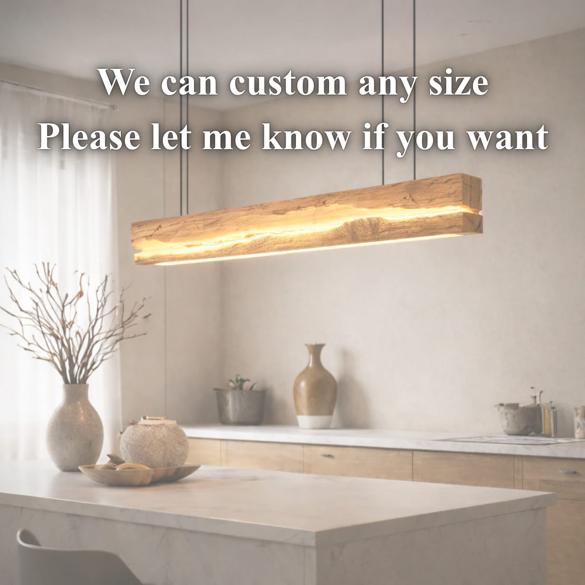 Live Edge Pendant Light – Solid Wood Linear Light for Kitchen Island or Dining Room
