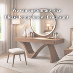 Modern Solid Wood Vanity Table with Round Mirror – Sculptural Set