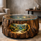 Solid Wood Live Edge Aquarium Coffee Table – Tree Trunk Fish Tank Design