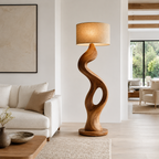 Sculptural Wood Floor Lamp – Solid Wood Standing Lamp for Living Room Decor