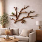 Rustic Solid Wood Branch Wall Shelf for Living Room Decor