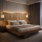 Solid Wood Bed Frame with Hand-Carved Headboard & LED Lighting