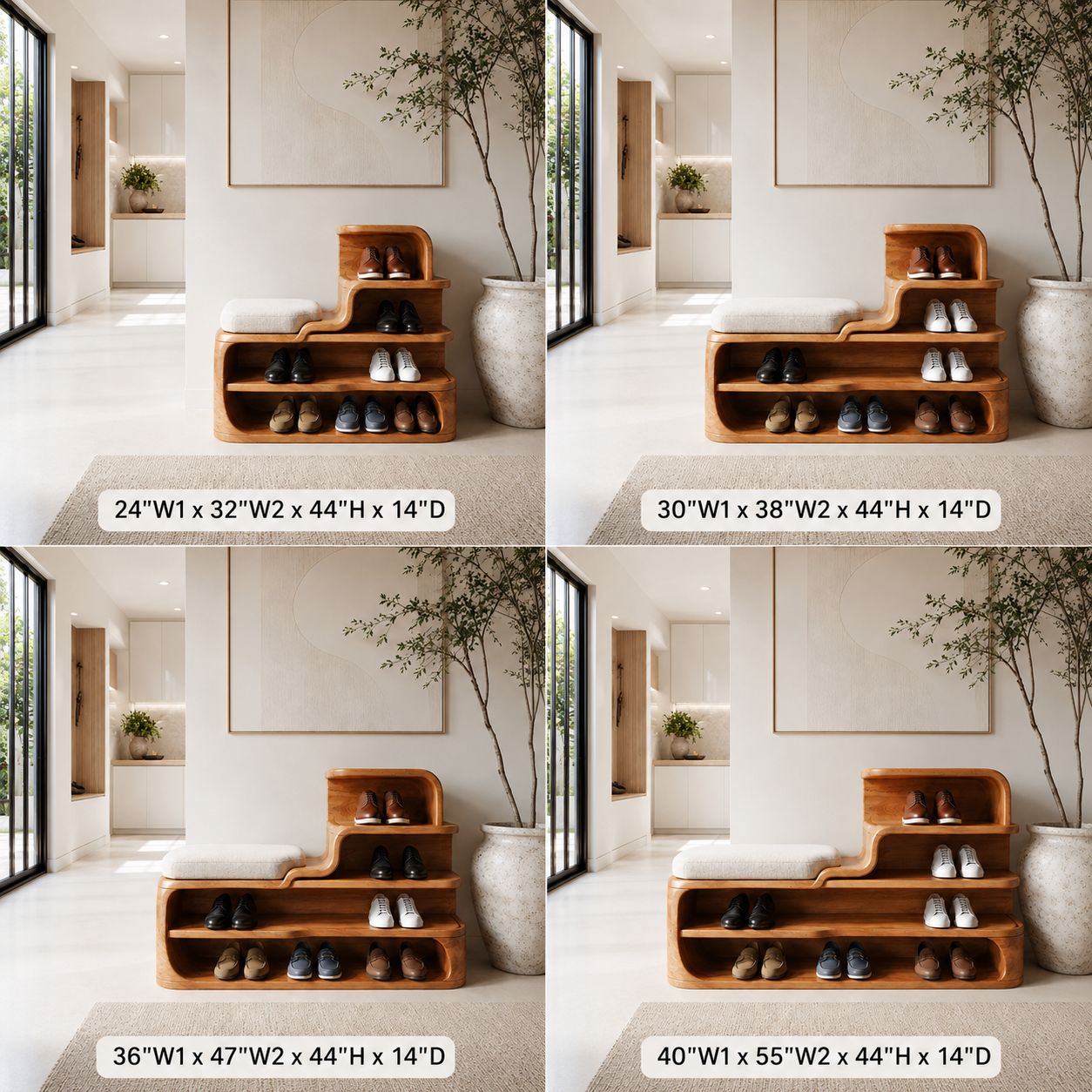 Wood Shoe Bench with Storage – Solid Wood Entryway Shoe Rack Bench with Cushion