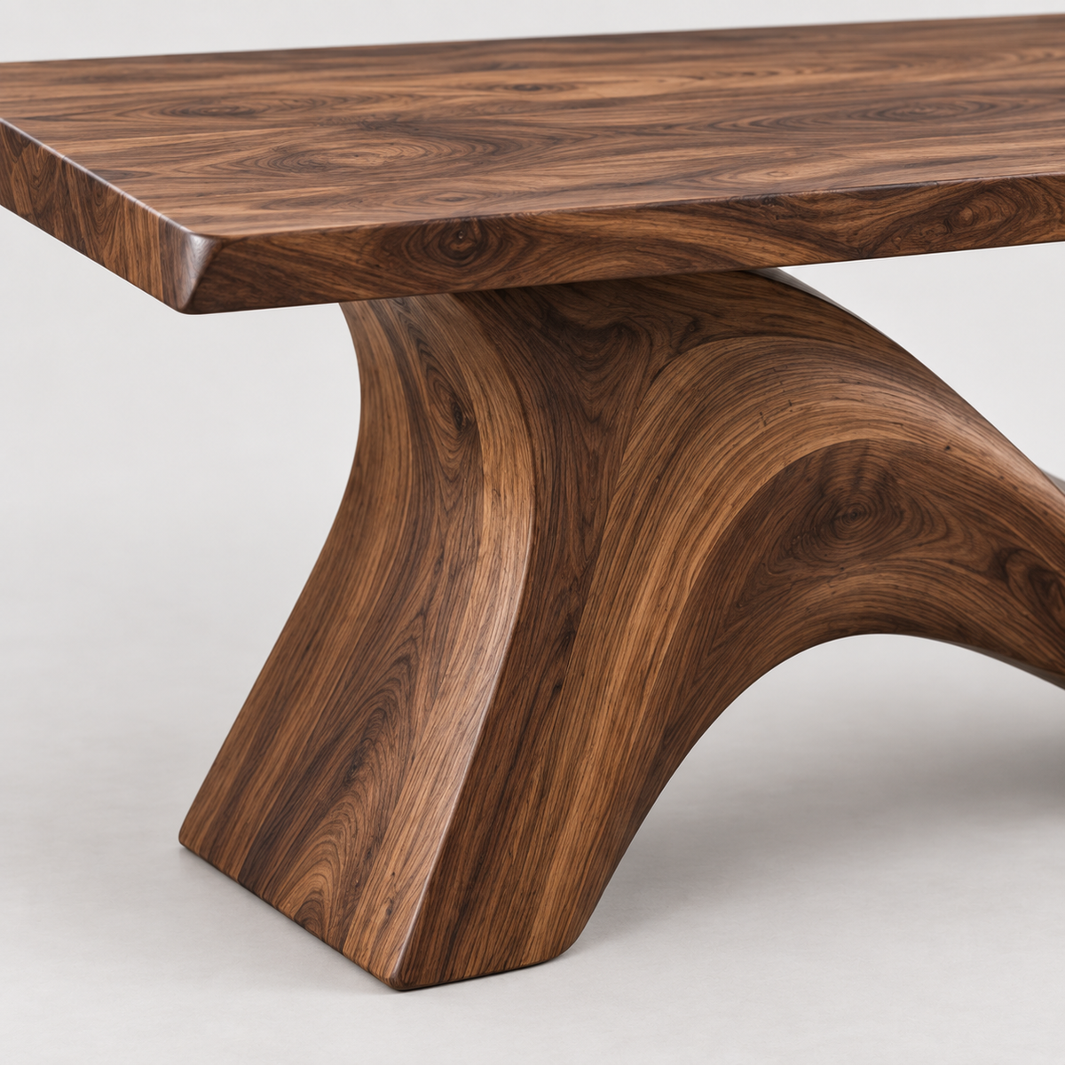 Sculptural Wave Base Wood Dining Table