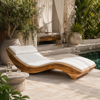 Curved Wood Chaise Lounge – Solid Wood Lounge Chair with Cushion for Living Room Decor