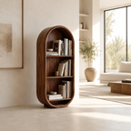 Arched Wood Bookshelf – Solid Wood Display Cabinet for Living Room Decor