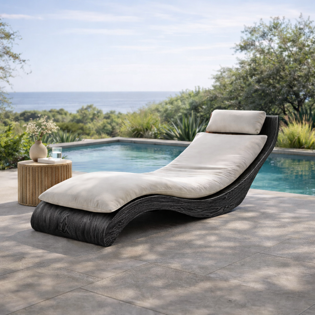 Curved Chaise Lounge – Wooden Lounge Chair for Indoor and Outdoor Relaxation