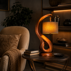 Sculptural Wood Table Lamp – Solid Wood Bedside Lamp for Living Room Decor