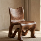 Sculptural Accent Chair – Solid Wood Lounge Chair for Modern Living Room