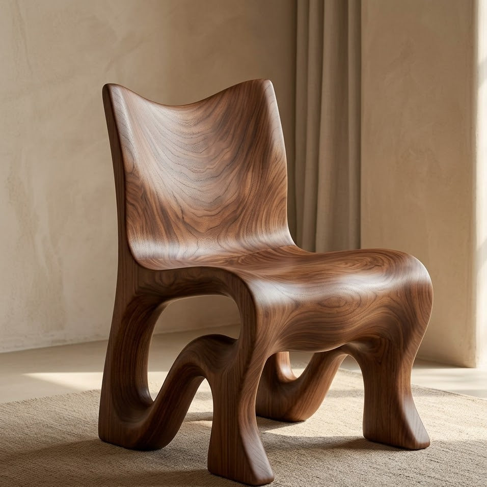 Sculptural Accent Chair – Solid Wood Lounge Chair for Modern Living Room