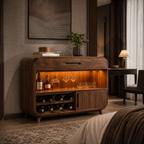 Rounded Wood Bar Cabinet – Solid Wood Wine Storage Cabinet for Living Room Decor