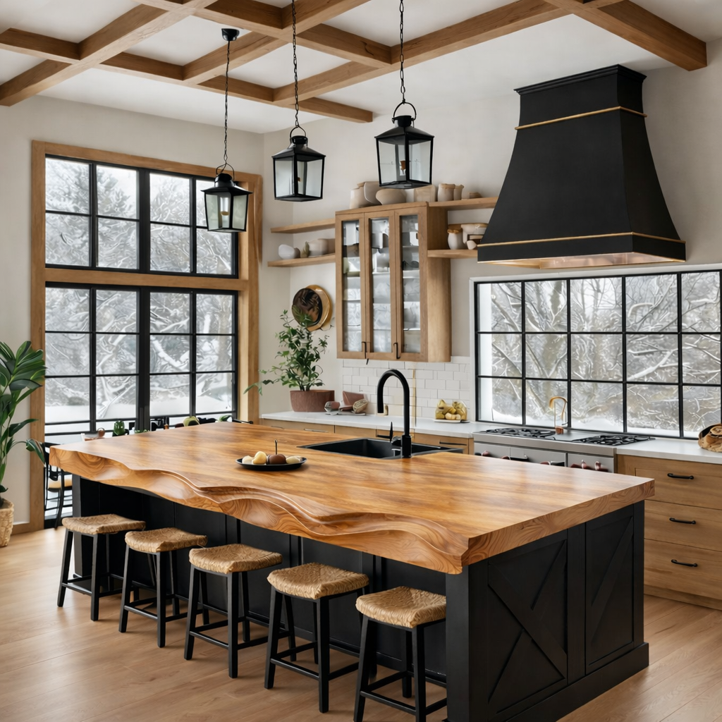 Solid Wood Kitchen Island Table – Modern Natural Furniture for Kitchens