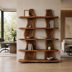 Wave Wood Bookshelf – Solid Wood Display Shelf for Living Room Decor