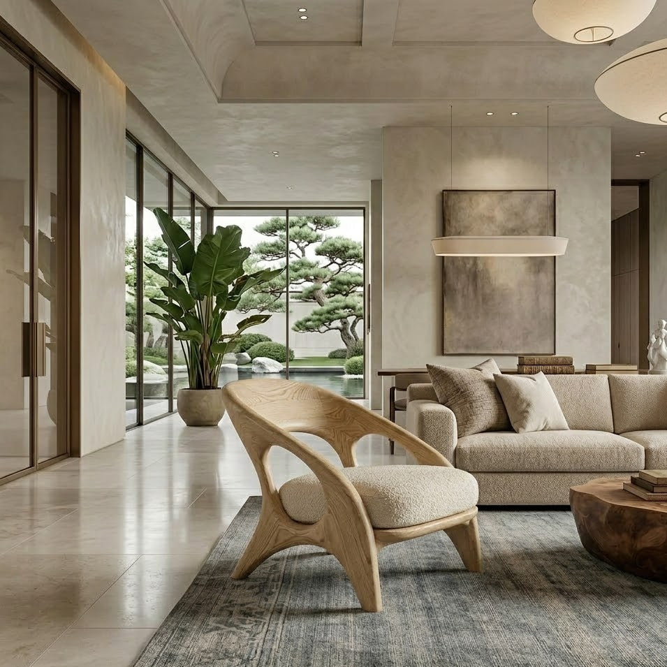 Sculptural Lounge Chair – Solid Wood Accent Chair for Living Room