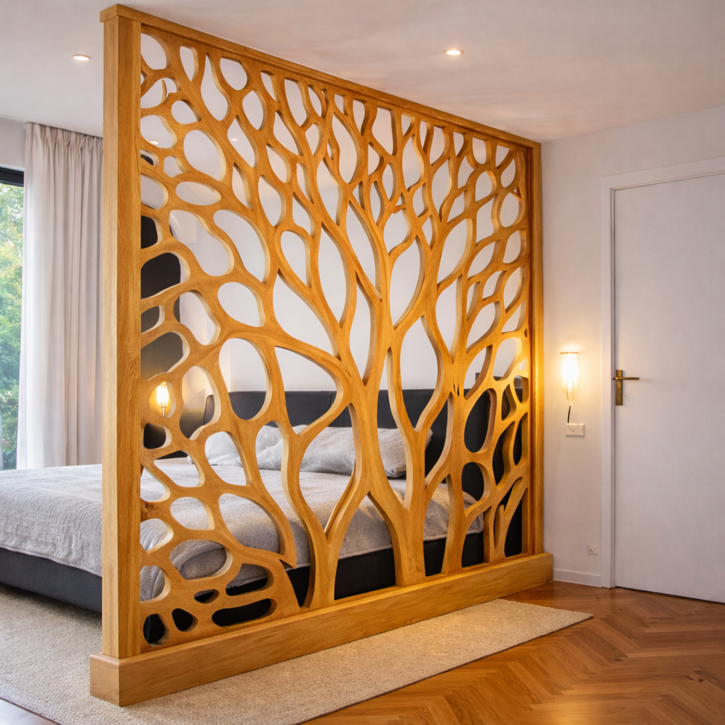 Tree Pattern Room Divider – Solid Wood Modern Panel for Living Room Decor