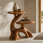 Sculptural Side Table – Solid Wood Accent Table for Living Room