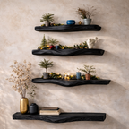 Solid Wood Live Edge Floating Shelves – Natural Rustic Storage