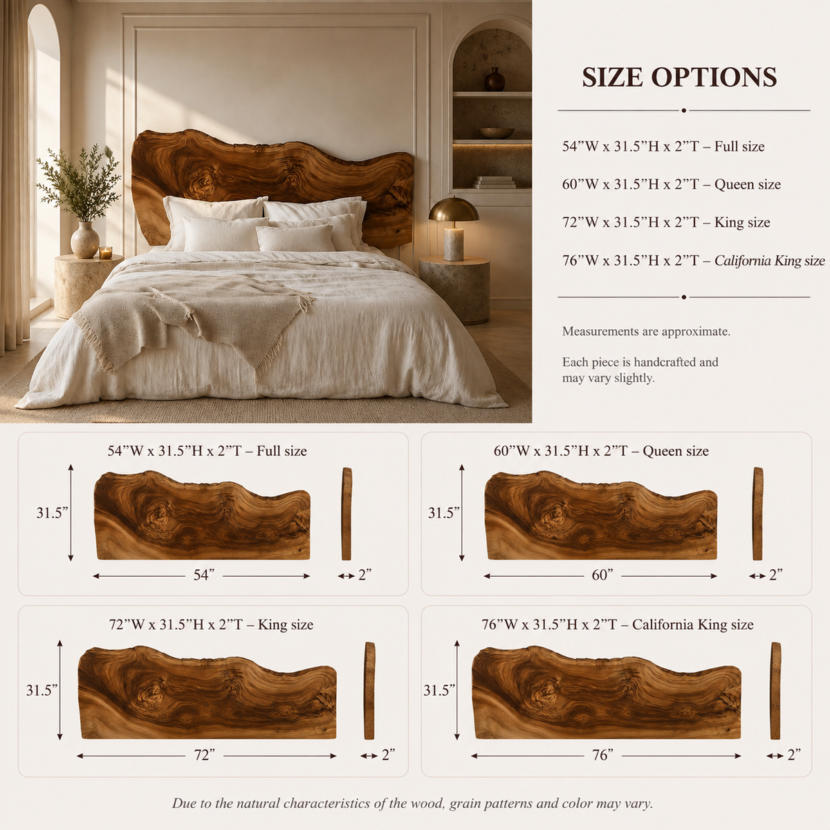 Live Edge Bed Frame – Solid Wood Bed with Natural Headboard