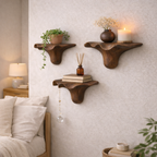 Small Organic Wooden Floating Wall Shelves – Sculptural Display Set