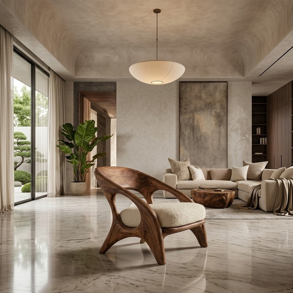 Sculptural Lounge Chair – Solid Wood Accent Chair for Living Room