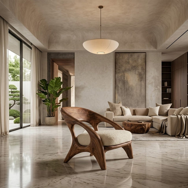 Sculptural Lounge Chair – Solid Wood Accent Chair for Living Room Main Image