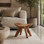 Saddle Wood Bathroom Stool – Solid Wood Low Accent Seat for Spa Decor