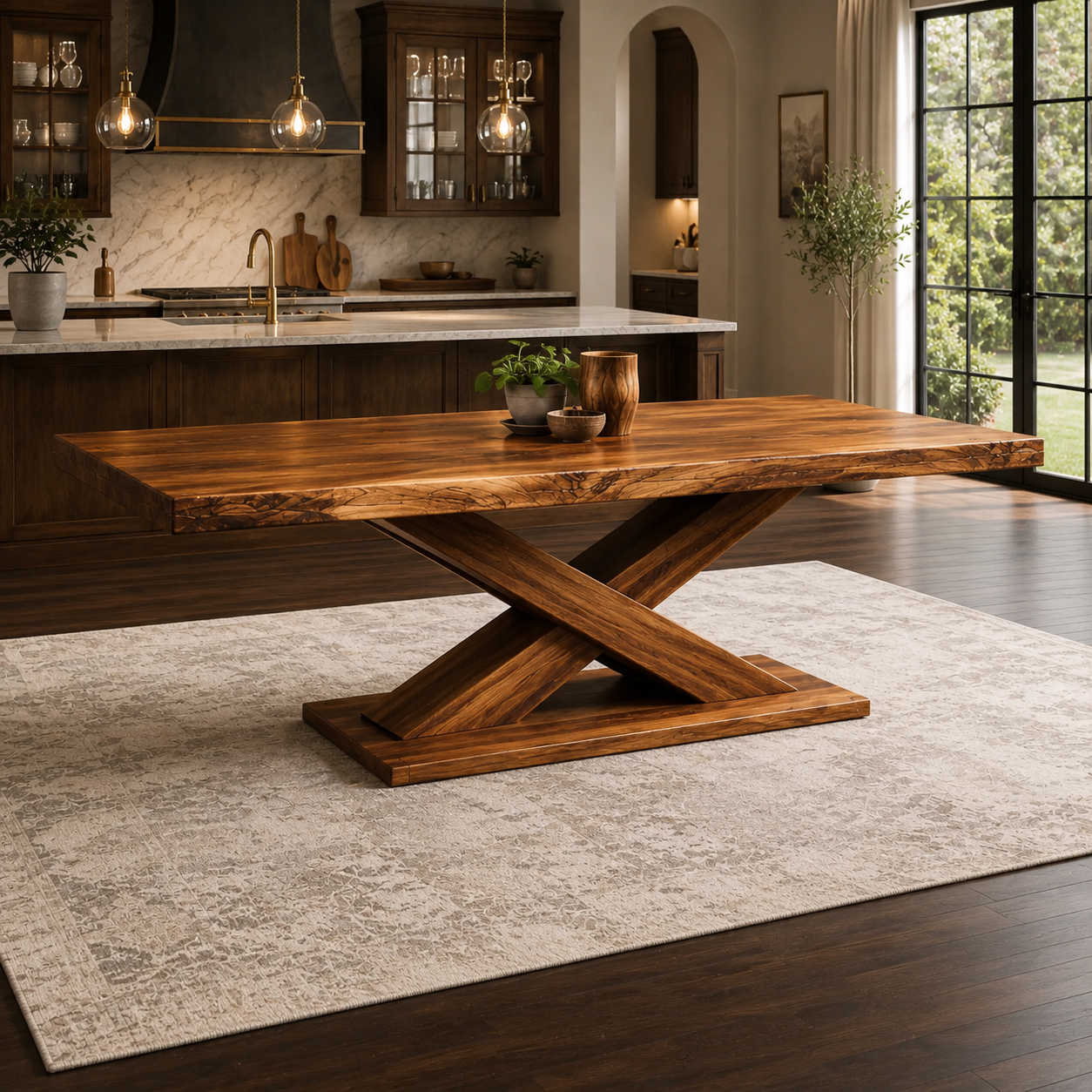 X-Base Dining Table – Sculptural Solid Wood Table for Luxury Dining Room
