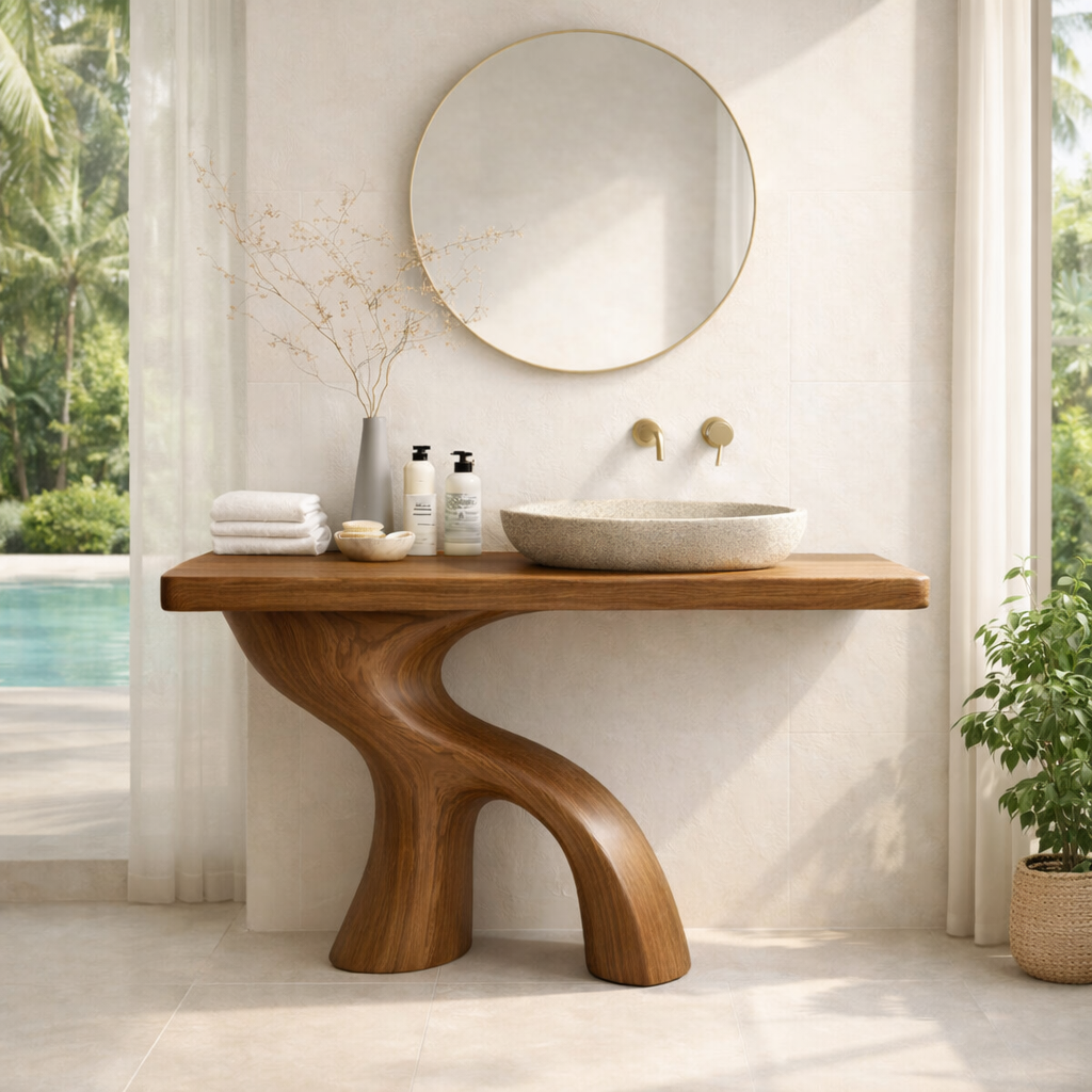 Tree Trunk Bathroom Vanity – Solid Wood Floating Vanity for Modern Bathroom Decor