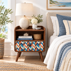 Mid-Century Walnut Nightstand with Geometric Drawer