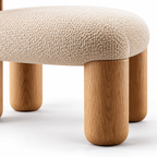 Curved Bouclé Dining Chair with Solid Wood Legs