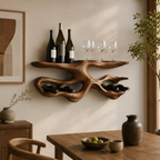 Branch Wood Wall Wine Rack – Solid Wood Bottle and Glass Display Shelf for Kitchen Decor