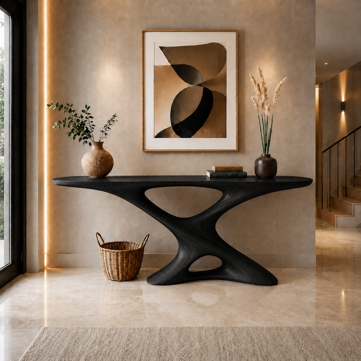 X-Base Console Table – Sculptural Solid Wood Entryway Table