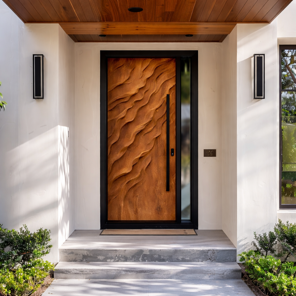 Solid Wood Entry Door – Handcrafted Natural Wooden Door Design