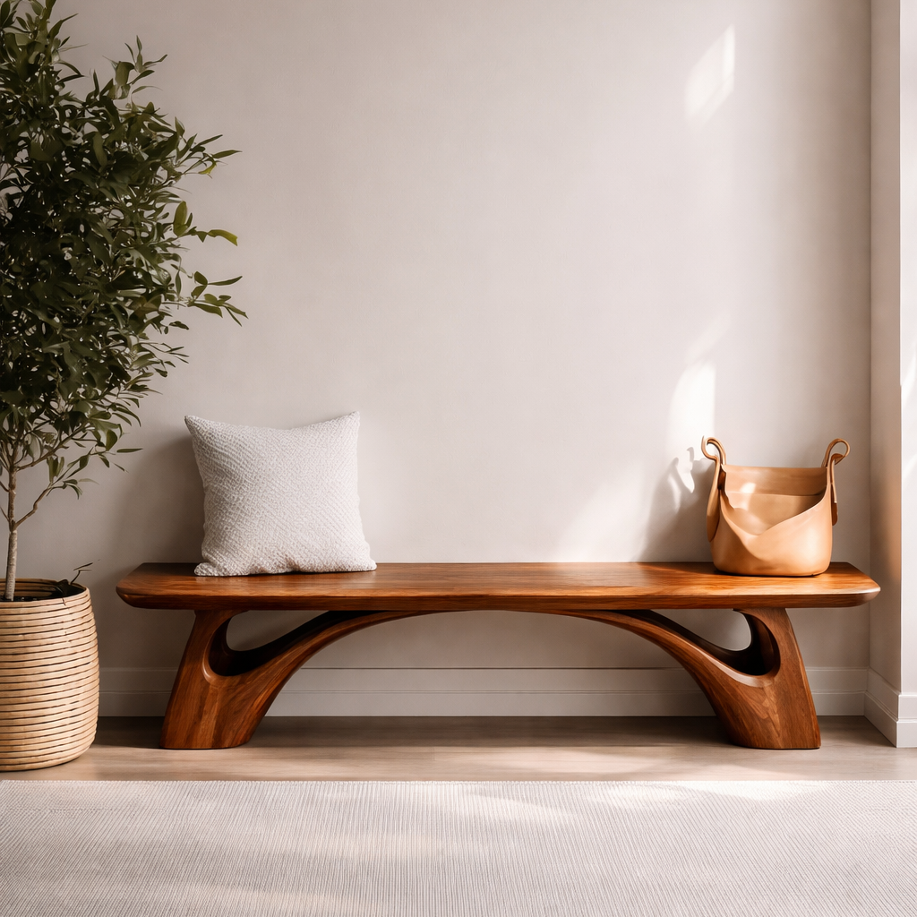 Handcrafted Solid Wood Sculptural Bench – Organic Modern Design