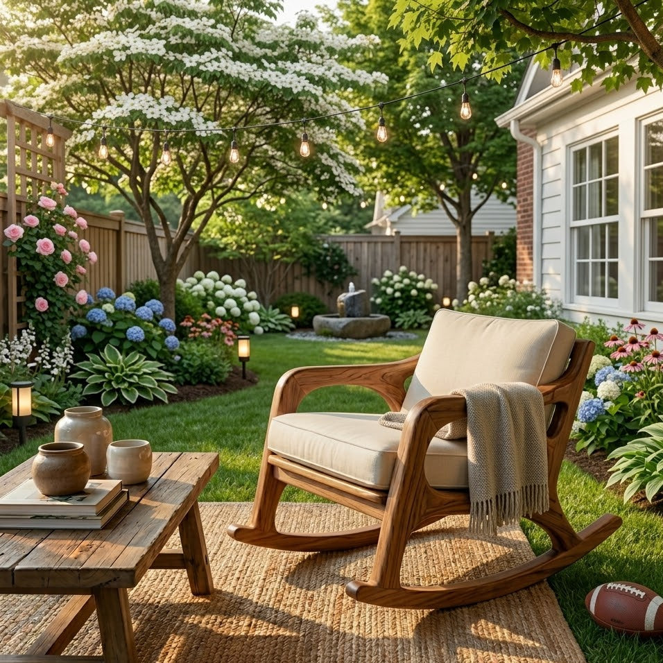 Outdoor Rocking Chair – Solid Wood Lounge Chair with Cushioned Seat