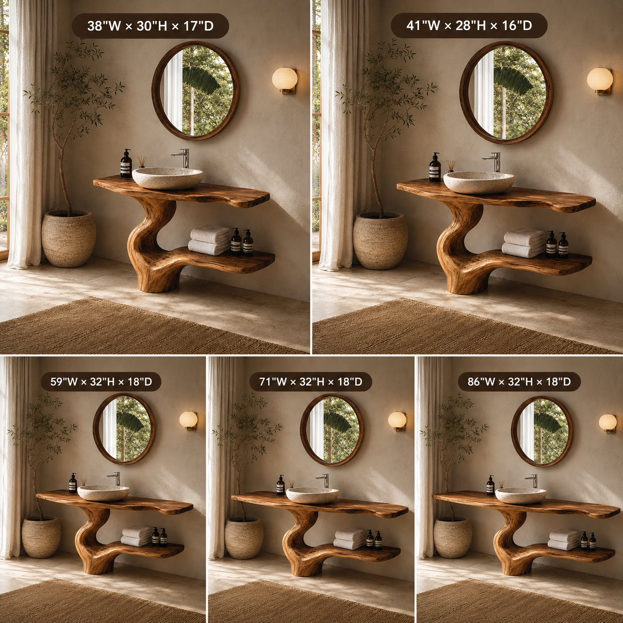 Live Edge Wood Bathroom Vanity – Solid Wood Sink Console with Shelf for Bathroom Decor