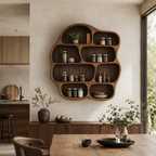 Organic Wood Wall Shelf – Solid Wood Floating Display Shelf for Living Room Decor