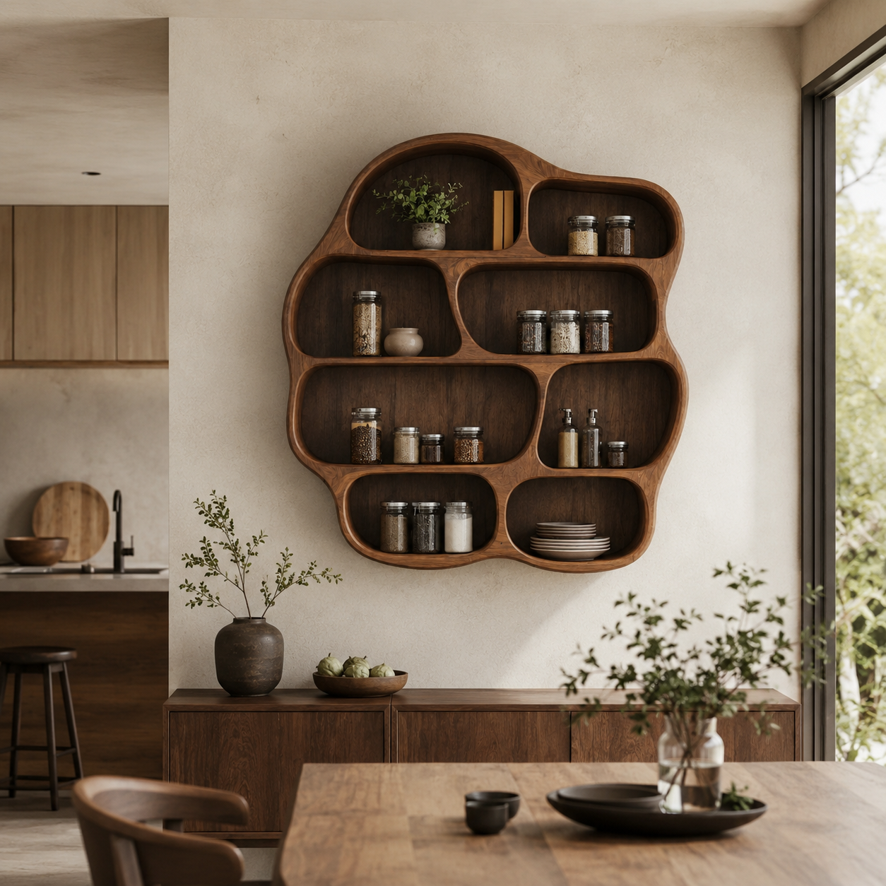 Organic Wood Wall Shelf – Solid Wood Floating Display Shelf for Living Room Decor