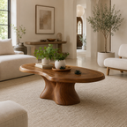 Organic Pedestal Solid Wood Coffee Table – Sculptural Center Table