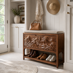 Carved Wave Entryway Shoe Bench