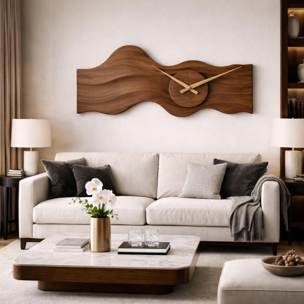 Organic Wall Clock – Sculptural Wooden Clock with Brass Hands