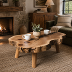 Rustic Solid Wood Coffee Table – Organic Tree Slice Center Table for Living Room Decor
