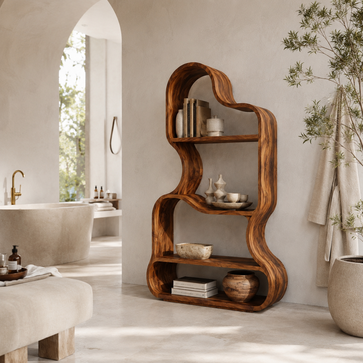 Organic Bookcase – Solid Wood Display Shelf for Modern Home