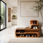 Wood Shoe Bench with Storage – Solid Wood Entryway Shoe Rack Bench with Cushion